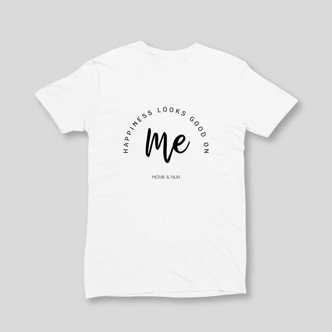 Damen T-Shirt slim fit stretchy "HAPPINESS LOOKS GOOD ON ME"