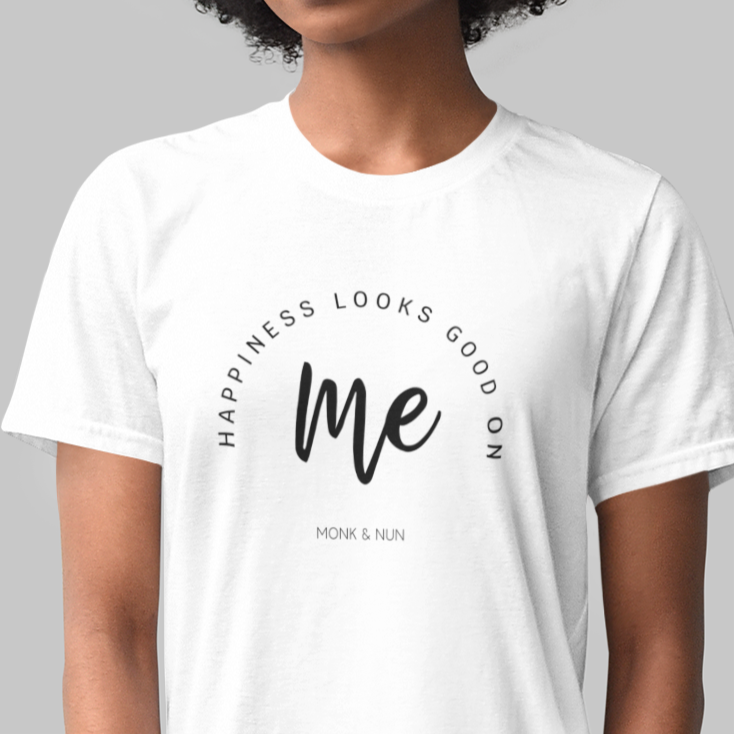 Damen T-Shirt loose fit "HAPPINESS LOOKS GOOD ON ME" Bio-Baumwolle