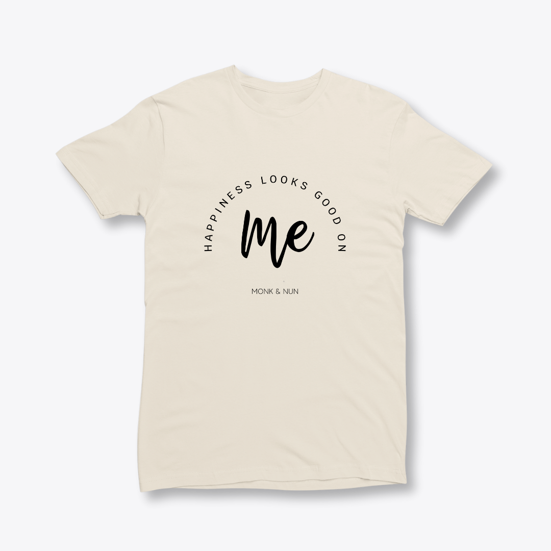 Damen T-Shirt slim fit stretchy "HAPPINESS LOOKS GOOD ON ME"