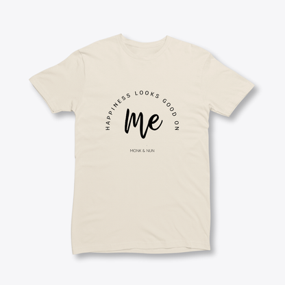 Damen T-Shirt slim fit stretchy "HAPPINESS LOOKS GOOD ON ME"