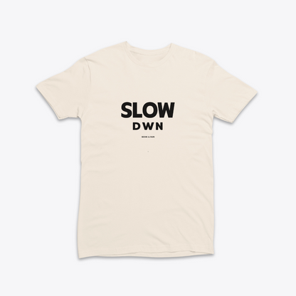 Damen T-Shirt slim fit stretchy "SLOW DOWN"
