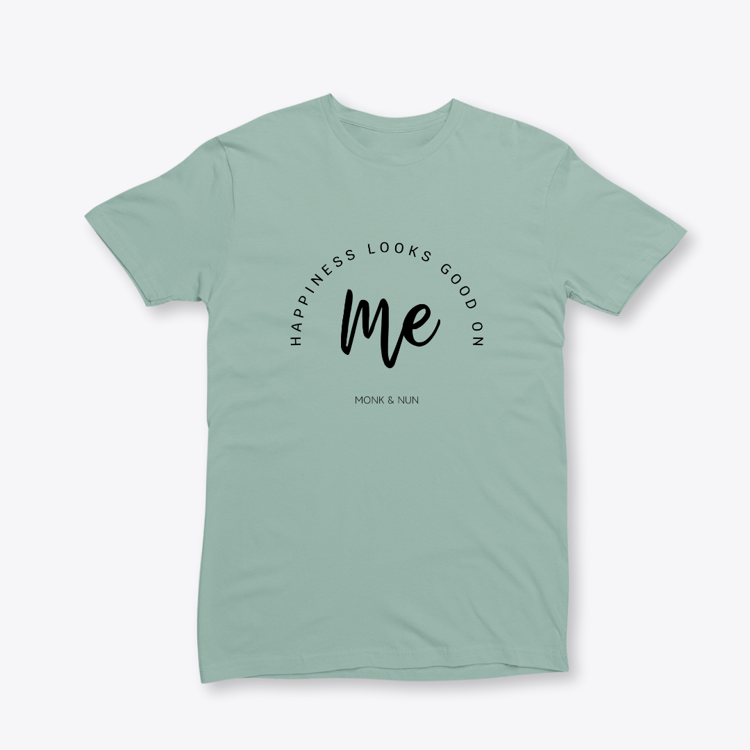Damen T-Shirt slim fit stretchy "HAPPINESS LOOKS GOOD ON ME"