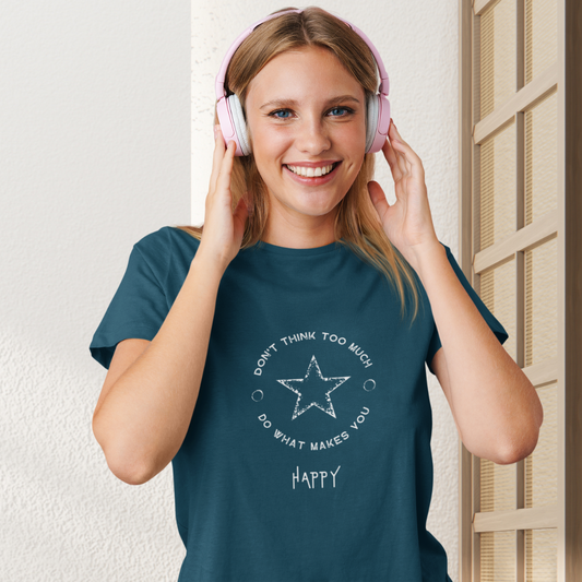 Damen T-Shirt slim fit stretchy "DON'T THINK TOO MUCH"