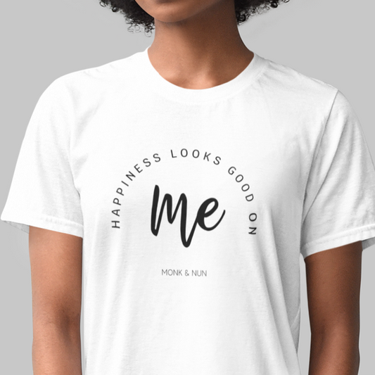Damen T-Shirt loose fit "HAPPINESS LOOKS GOOD ON ME" Bio-Baumwolle